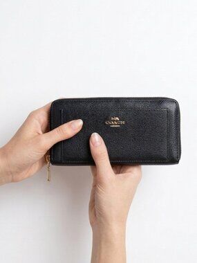 Coach Navy Blue Leather Zip Around Accordion Long Wallet